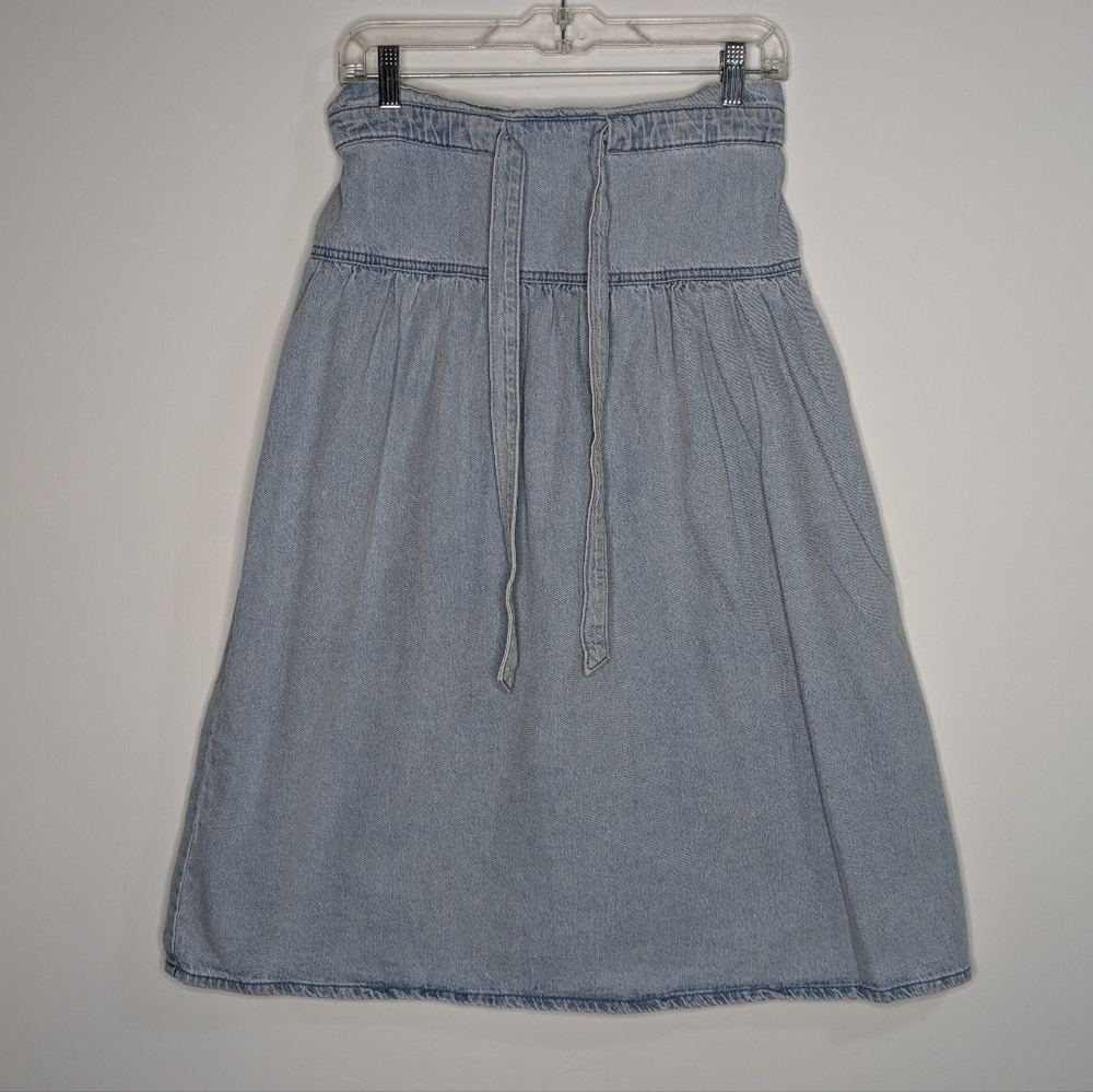 Draper James RSVP light blue denim paper bag ruffle tie waist skirt M